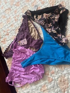 Women’s Bikini Bottoms Pack — Purple, Lilac, Blue, Black Floral